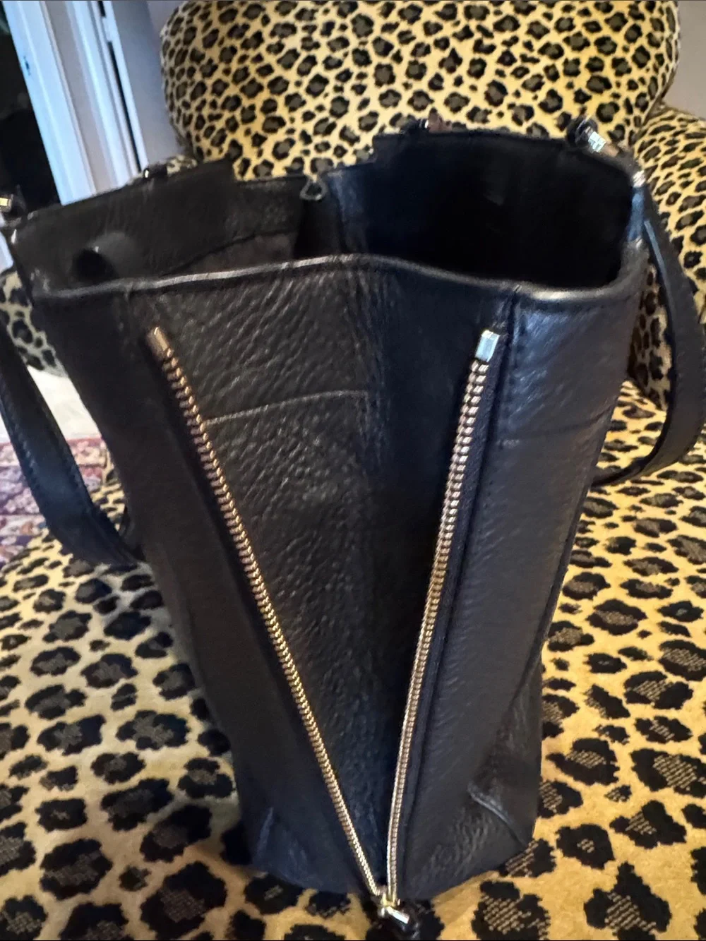 Tory Burch Black Pebbled Leather Satchel with Gold Logo